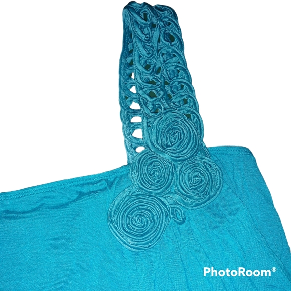 Women’s tube top shoulder blue crochet blouse summer top party holiday sport fun - Picture 6 of 12